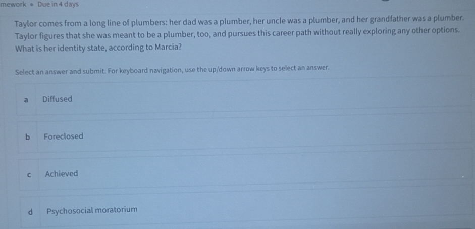 Solved: mework Due in 4 days Taylor comes from a long line of plumbers ...