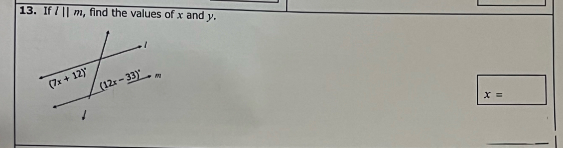 If l||m , find the values of x and y.
x=
_
