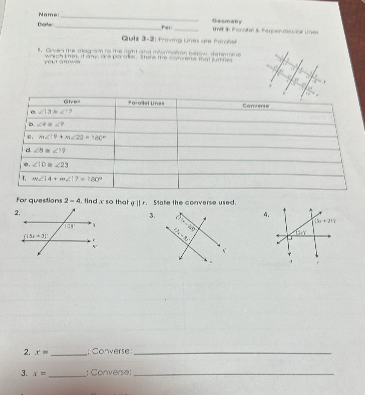 Solved: Name:_ Geometry Date:_ fer _Unif 3: Parallel & Perpendicular ...