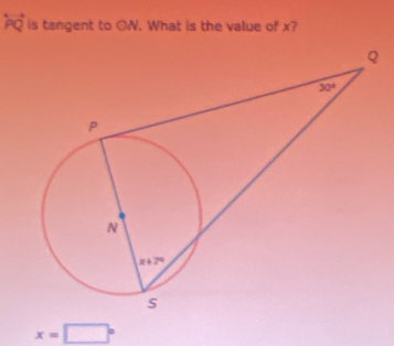 is tangent to ON. What is the value of x?
x=□°