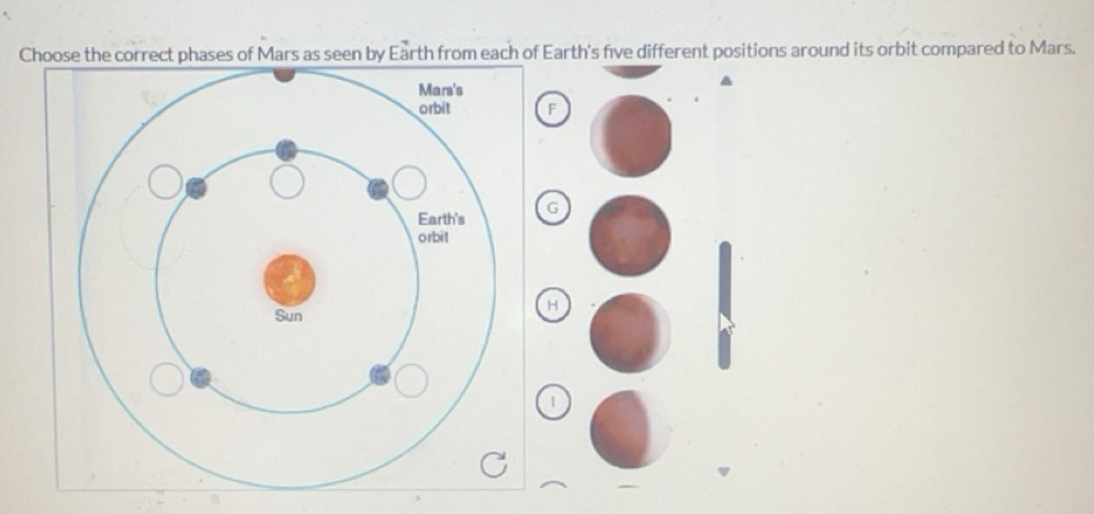 Solved: Choose the correct phases of Mars as seen by Earth from each of ...