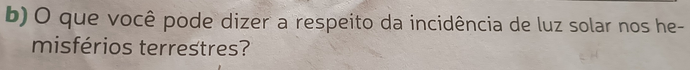 que você pode dizer a respeito da incidência de luz solar nos he- 
misférios terrestres?