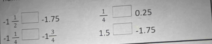 -1 1/2  -1.75  1/4  0.25
-1 1/4  -1 3/4 
1.5 -1.75