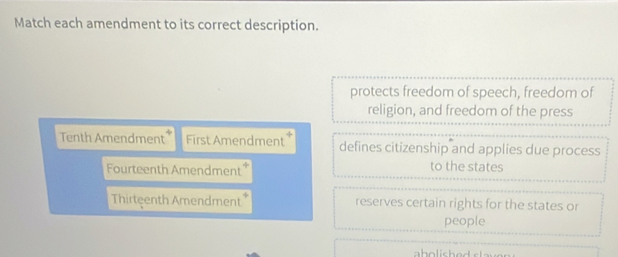 Solved: Match each amendment to its correct description. protects ...