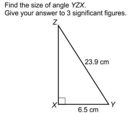 Find the size of angle YZX.