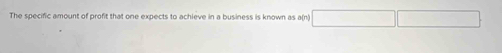 The specific amount of profit that one expects to achieve in a business is known as a(n)