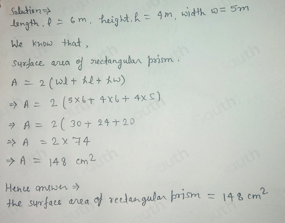 Solved: What is the surface area of a 1 point rectangular prism whose ...