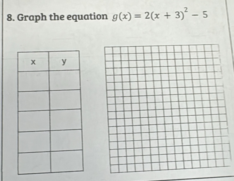 Graph the equation g(x)=2(x+3)^2-5