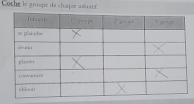 Coche le groupe de chaque infinitif.