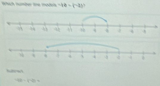 Which number line models -10-(-2) 、
Subrect
48-(-8)=