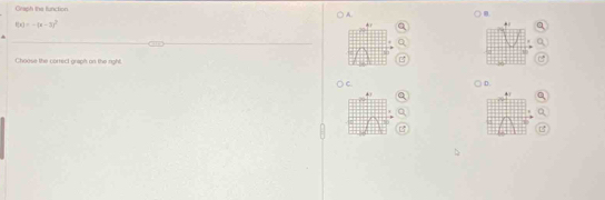 Graph the function
) A. B.
f(x)=-(x-2)^2
Choose the correct graph on the right
2
) C. D.
B