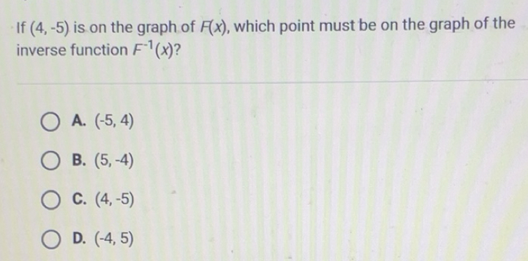 Solved: If (4,-5) is on the graph of F(x) , which point must be on the ...