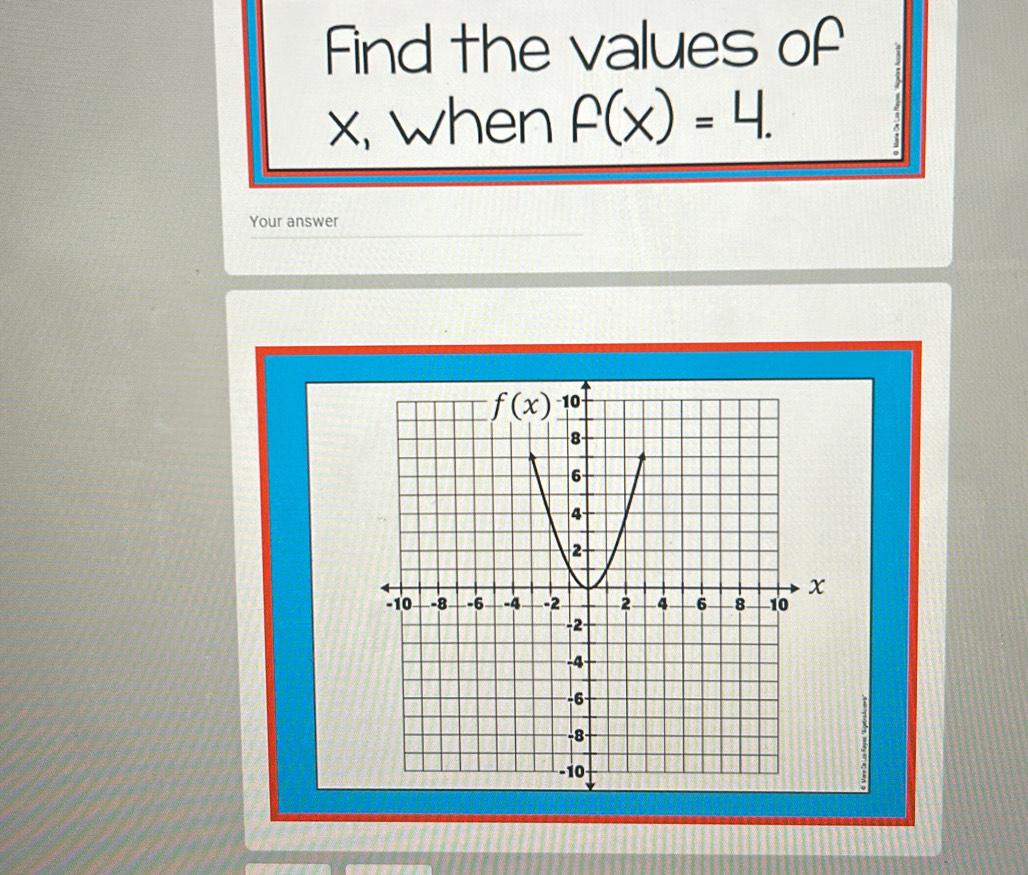 Find the values of
x, when f(x)=4.
Your answer