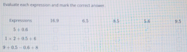 Evalluate each expression and mark the correct answer.