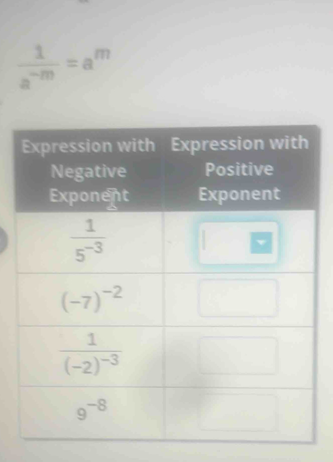  1/a^(-m) =a^m