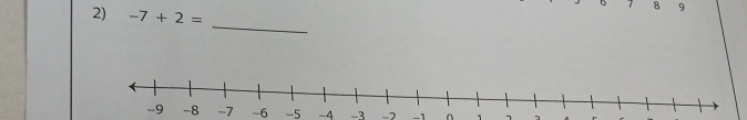 7 8 9
2) -7+2=
_
-7 -6 -5 -4 -3 -7 -1 n 1