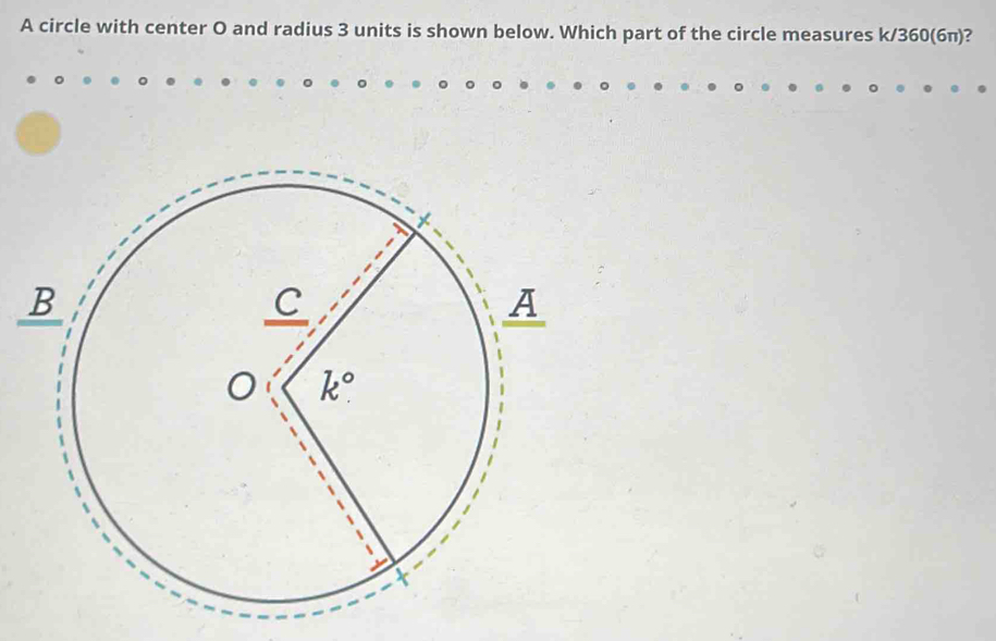 A circle with center O and radius 3 units is shown below. Which part of ...