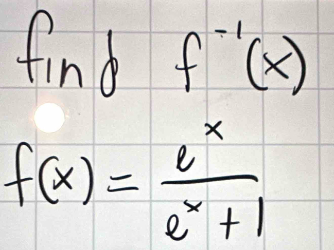 findf^(-1)(x)
f(x)= e^x/e^x+1 