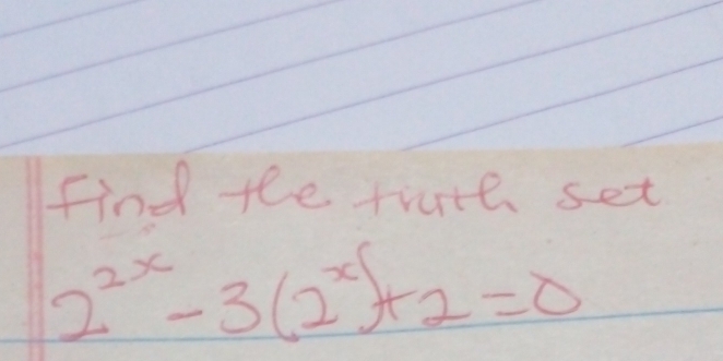 find the truie set
2^(2x)-3(2^x)+2=0