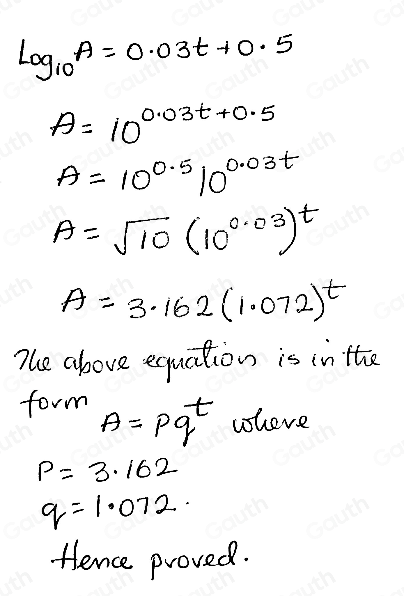 Solved: The mass, A kg, of algae in a small pond, is modelled by the ...