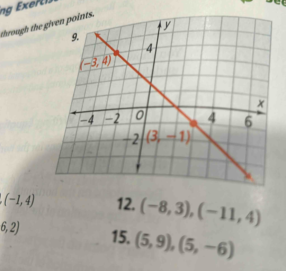 ng Exertis
through the
(-1,4) 12. (-8,3),(-11,4)
6,2)
15. (5,9),(5,-6)