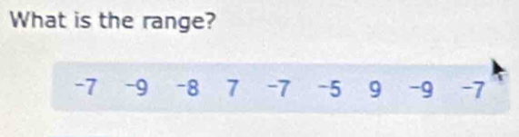 What is the range?
-7 -9 -8 7 -7 -5 9 -9 -7