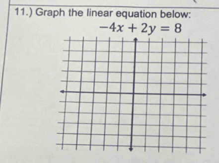 11.) Graph the linear equation below:
-4x+2y=8