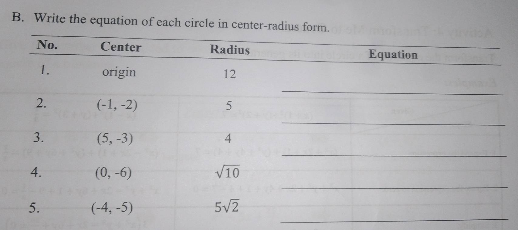 Write the equation of each circle in center-radius fo
_