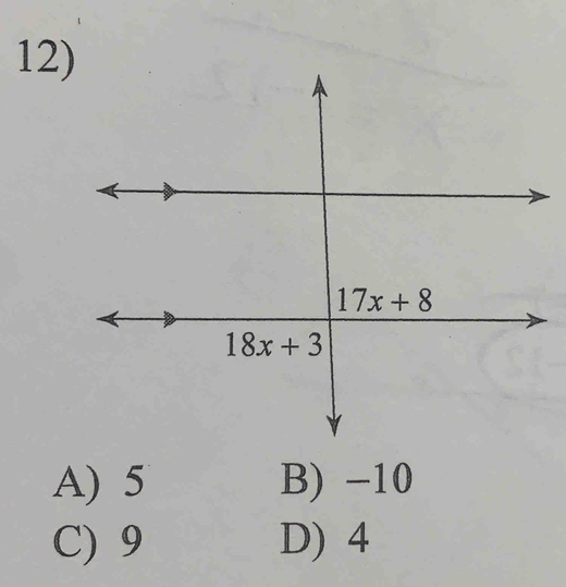 A) 5 B) -10
C) 9 D) 4