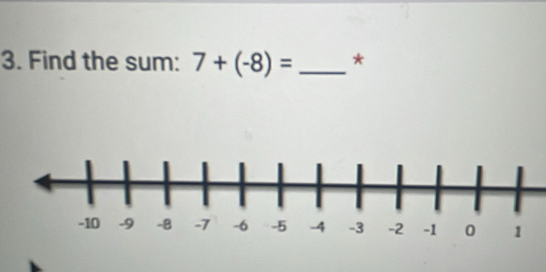 Find the sum: 7+(-8)= _ *