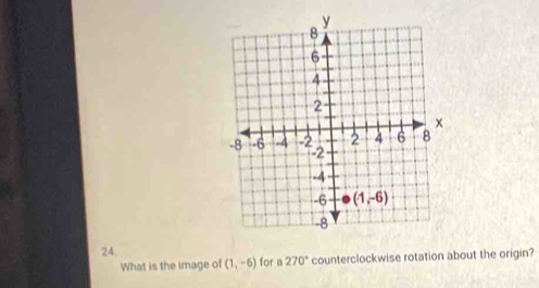 What is the image of (1,-6) for a 270° counterclockwise rotation about the origin?