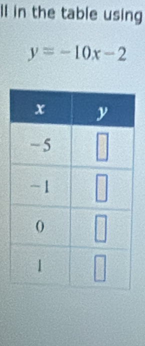 ll in the table using
y=-10x-2