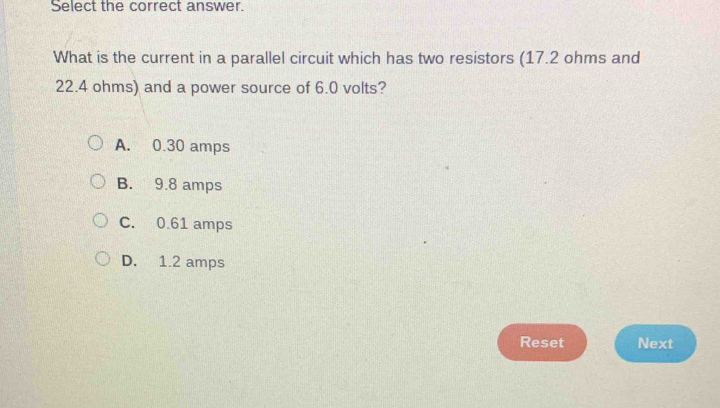Solved: Select the correct answer. What is the current in a parallel ...
