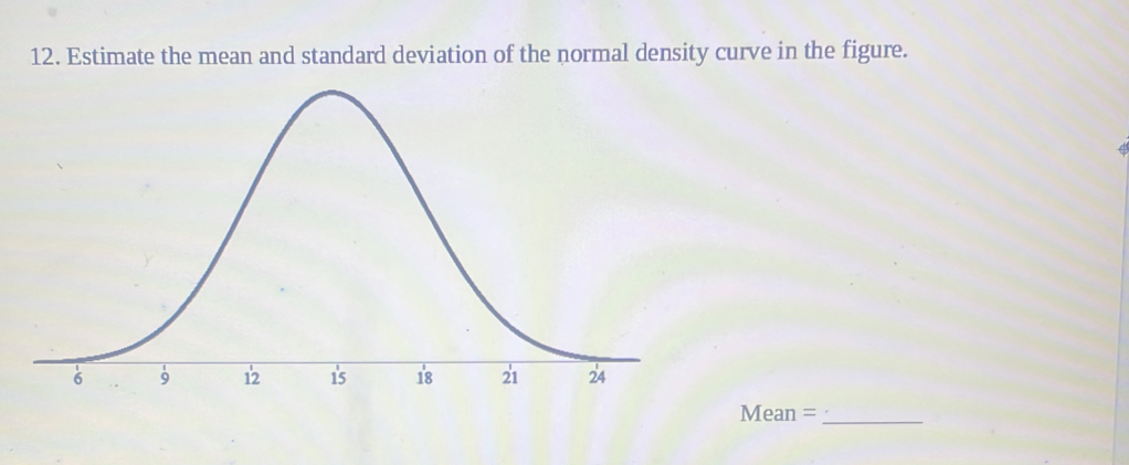 Estimate the mean and standard deviation of the normal density curve in the figure.
Mean =_ 