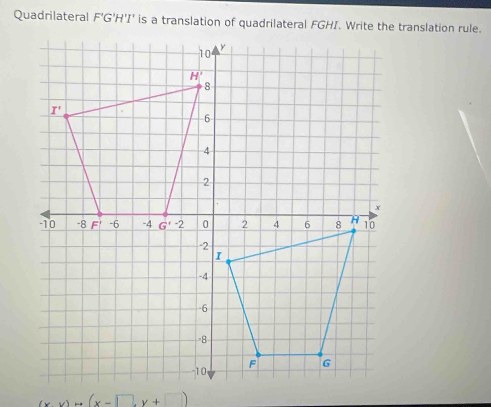 Quadrilateral * F'G'H'I'
(x-1)to (x-□ ,y+□ )