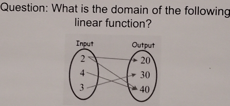 What is the domain of the following 
linear function?