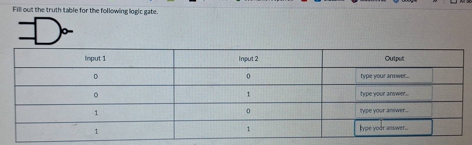 Fill out the truth table for the following logic gate.