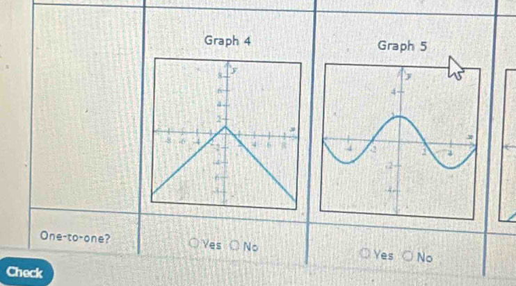 Graph 4 Graph 5
One-to-one? Yes No Yes No
Check