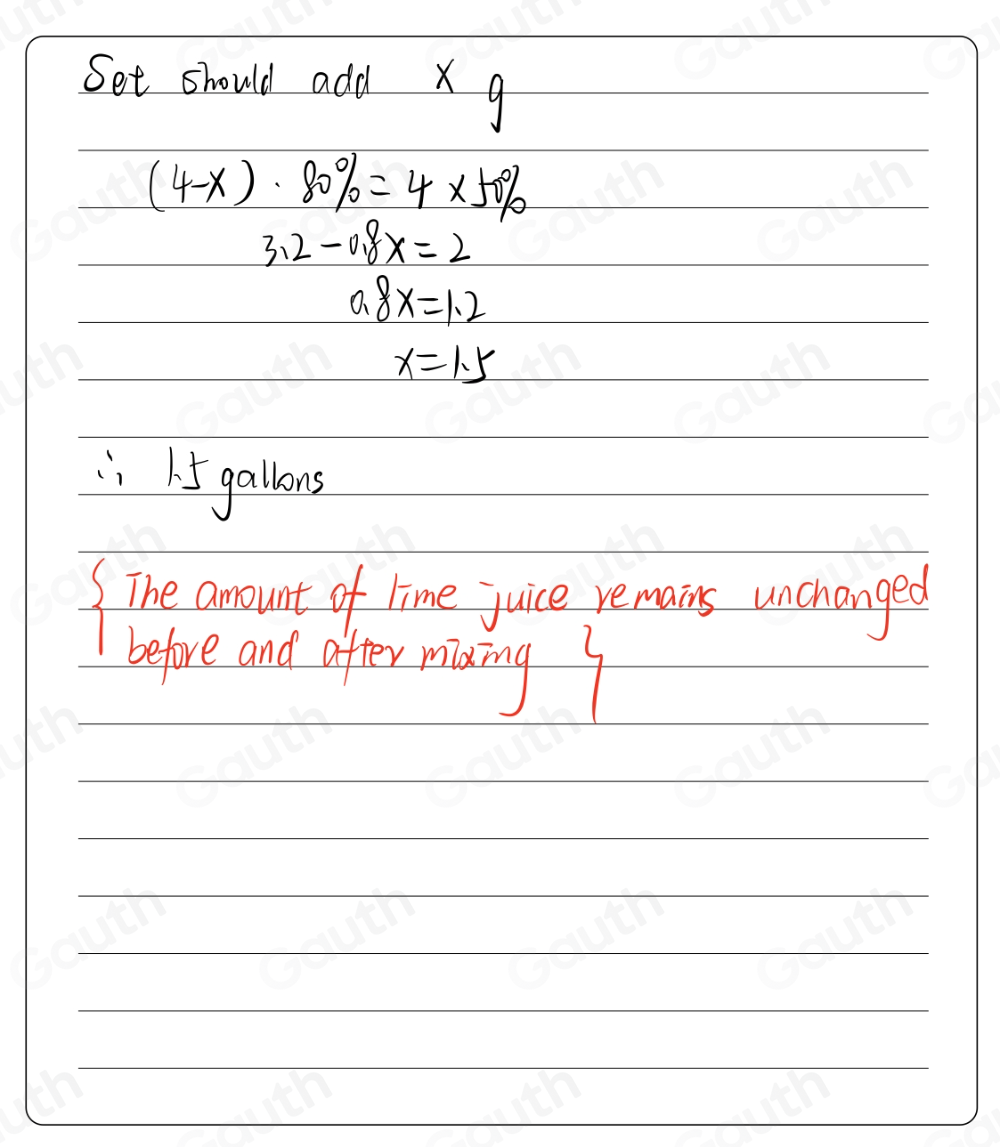 Solved: Milo wants to make a mixture that is 50% lemon juice and 50% ...