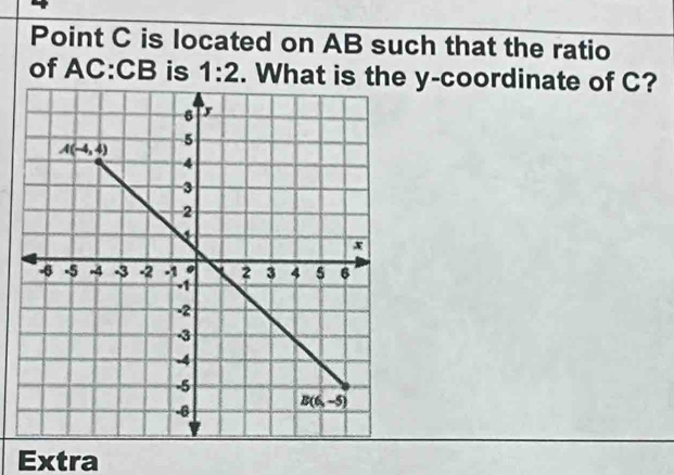 Point C is located on AB such that the ratio
of AC:CB is 1:2. What is the y-coordinate of C?
Extra