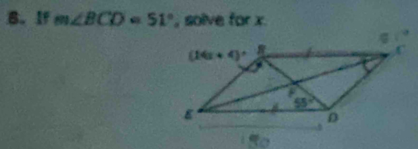 If m∠ BCD=51° , solve for x.