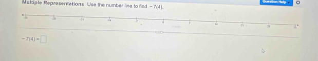 Question Hels 。 
Multiple Representations Use the number line to find - 7(4).
-7(4)=□