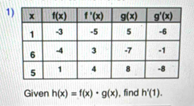 Given h(x)=f(x)· g(x) , find h'(1).