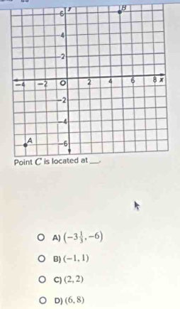 A) (-3 1/3 ,-6)
B) (-1,1)
C) (2,2)
D) (6,8)