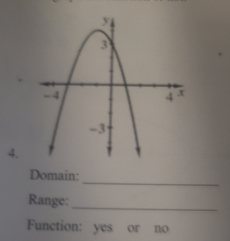 Domain: 
Range:_ 
Function: yes or no