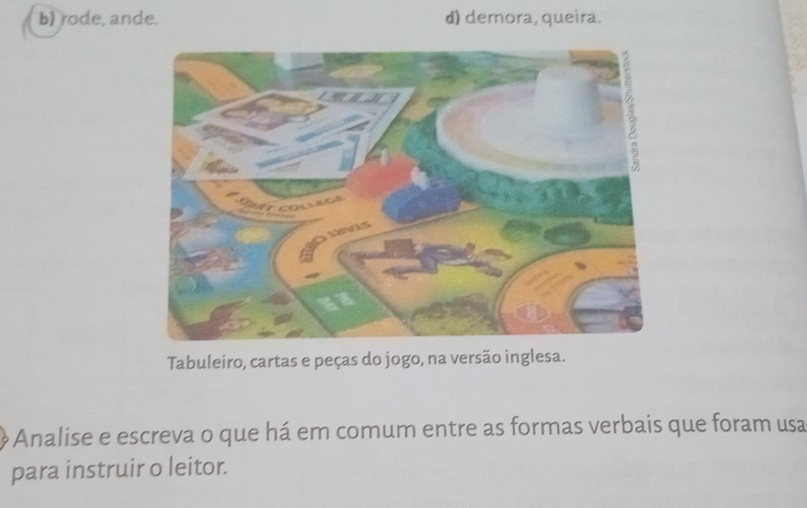 b) rode, ande. d) demora, queira.
Tabuleiro, cartas e peças do jogo, na versão inglesa.
Analise e escreva o que há em comum entre as formas verbais que foram usa
para instruir o leitor.