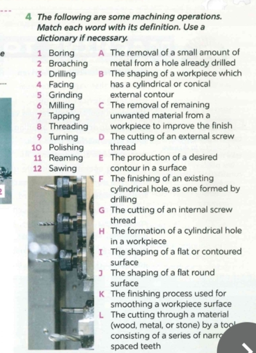 Risolto:The following are some machining operations. Match each word ...