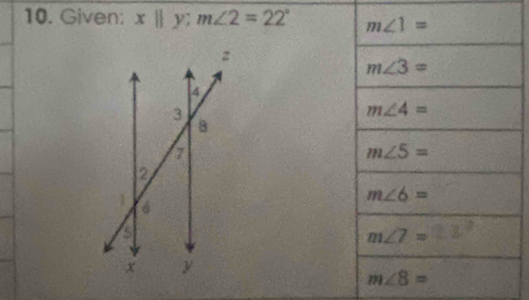 Given: x||y;m∠ 2=22°