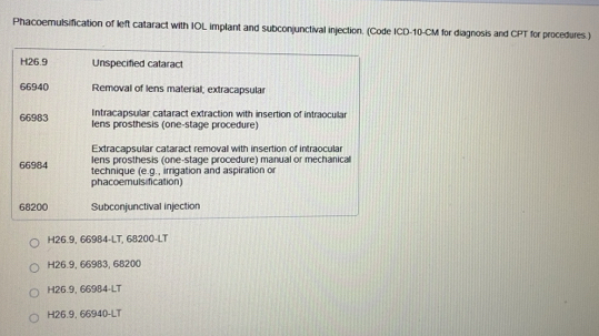 Solved: Phacoemulsification of left cataract with IOL implant and ...
