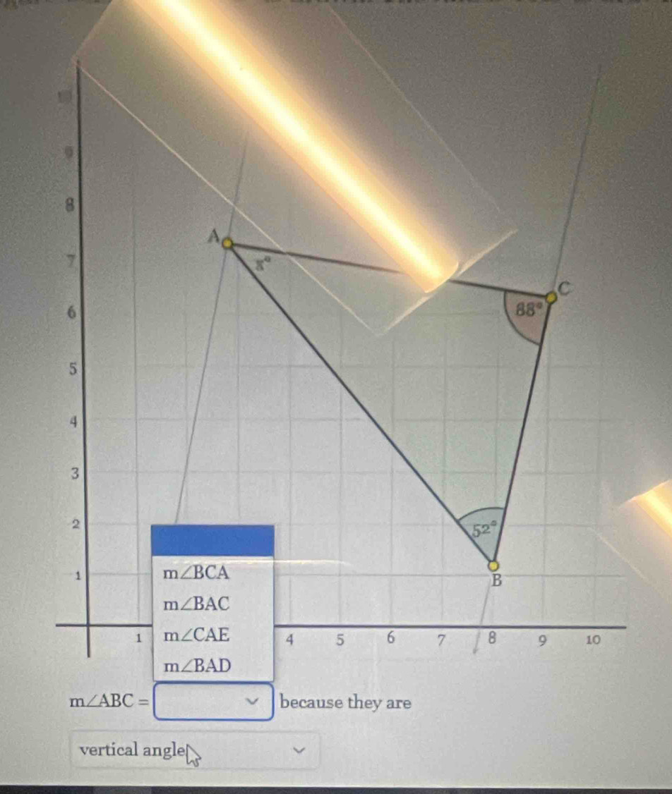 m∠ ABC=| □
vertical angle